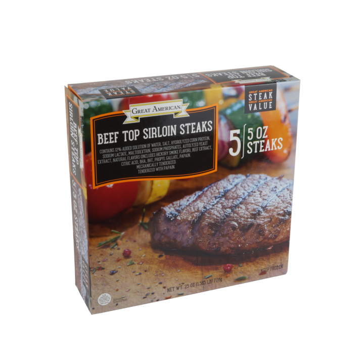 Frozen Beef Top Sirloin Steaks 8/25 Oz Boxes