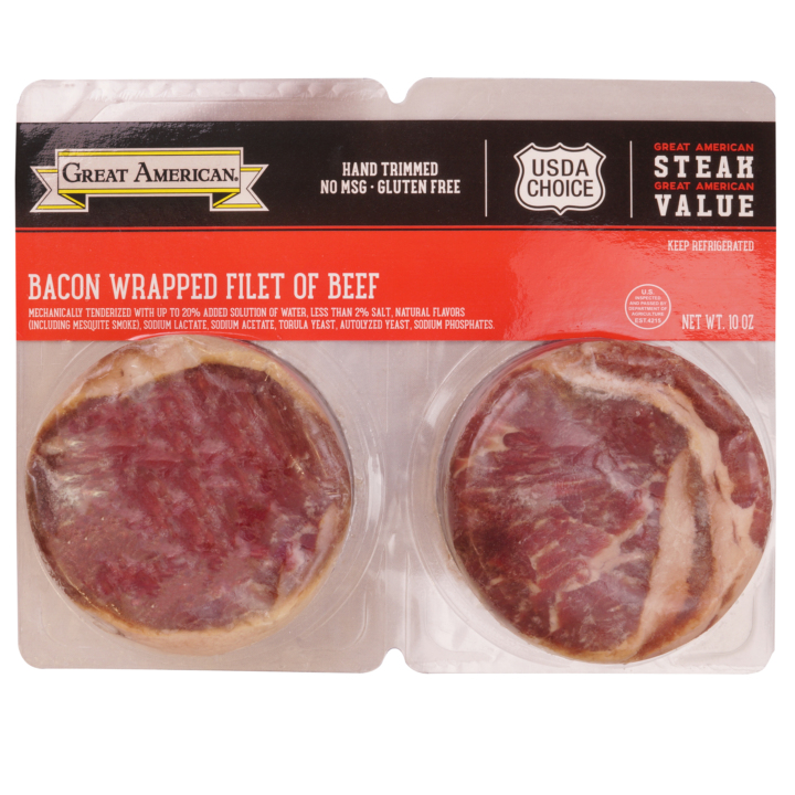 Great American Frozen Double Pack Bacon Wrapped Beef Filet 12/10 Oz