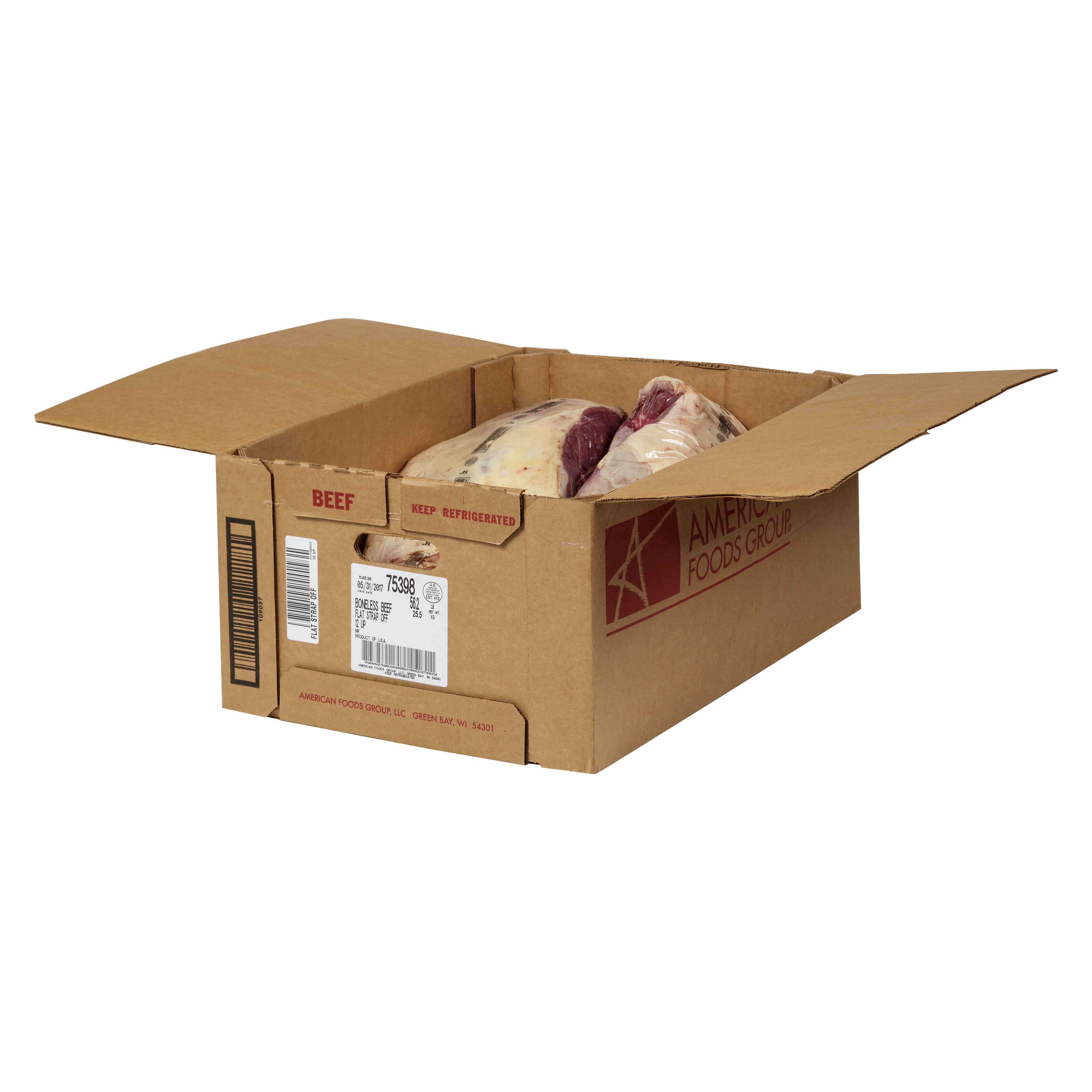 American Foods Group No Roll Fresh Boneless Beef Flat Strap Off 12/up