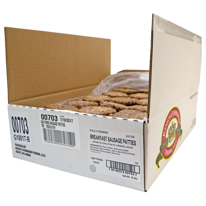 Kings Command Foods Fully Cooked Pork Breakfast Sausage Patties 120/2