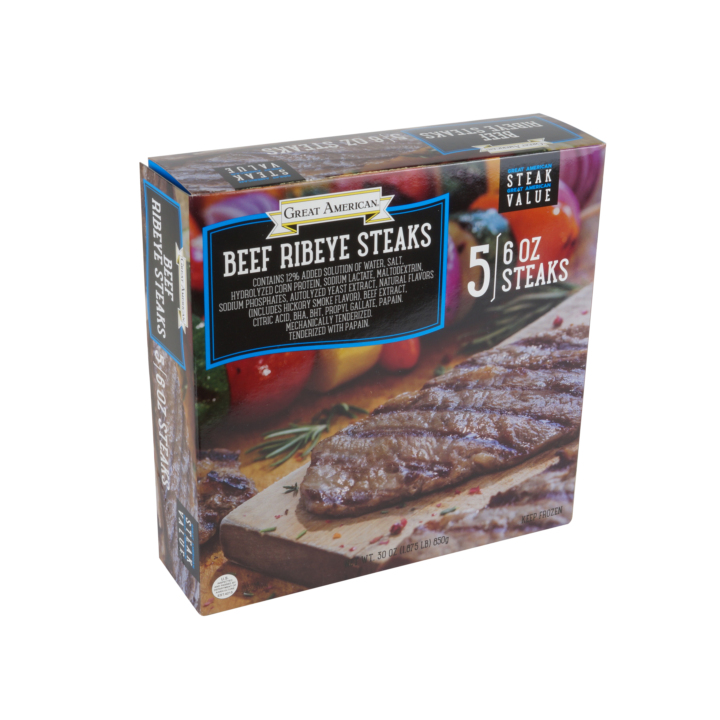 Frozen Beef Ribeye Steaks 8/30 Oz Boxes