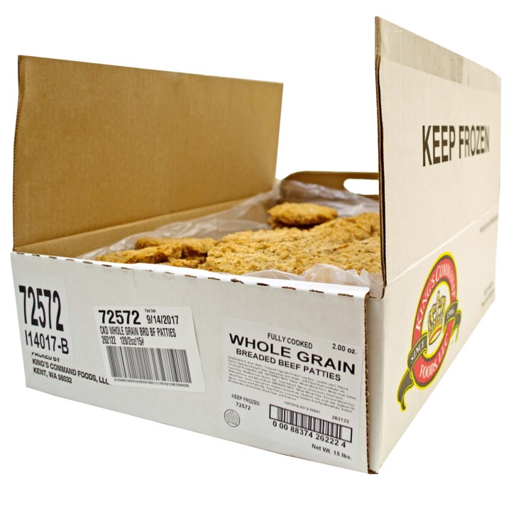 Fully Cooked Whole Grain Breaded Beef Patties With Soy 120/2 Oz Bulk
