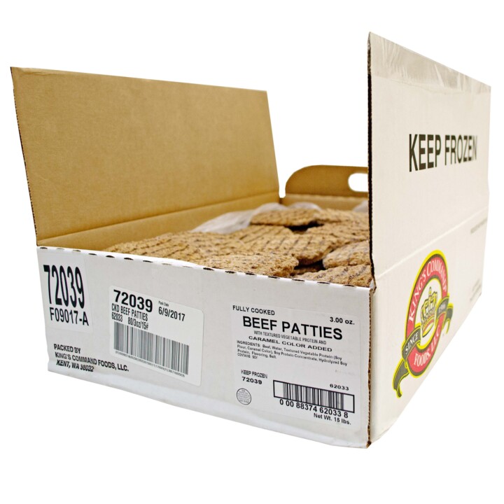 Kings Command Foods Fully Cooked Reduced Sodium Beef Patties 80/3 Oz Bulk