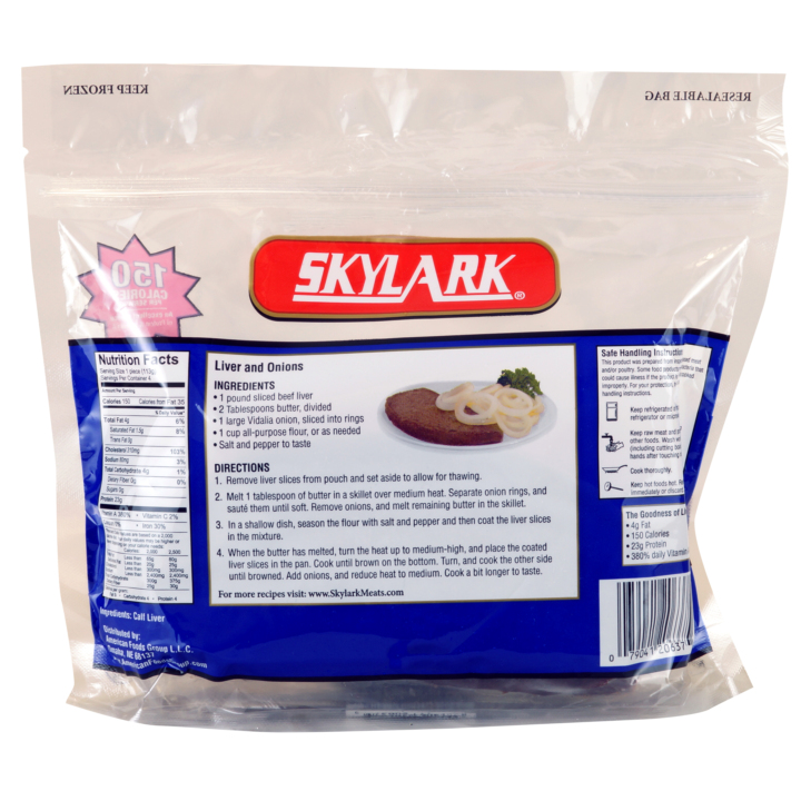 Skylark Individually Wrapped Calf Liver 16/1 Lb Bags