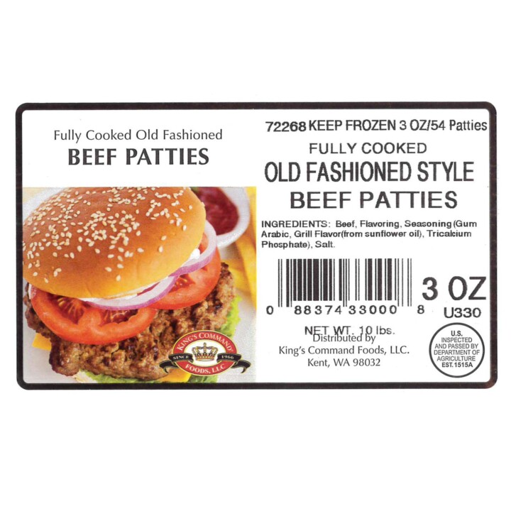 Flame Broiled Old Fashioned Style Beef Patties 54/3 Oz Bulk