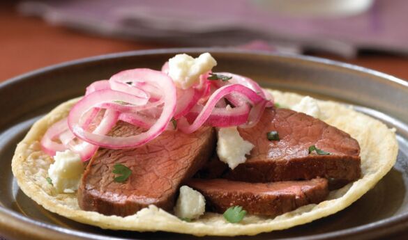 Adobo Beef Tacos with Pickled Red Onions