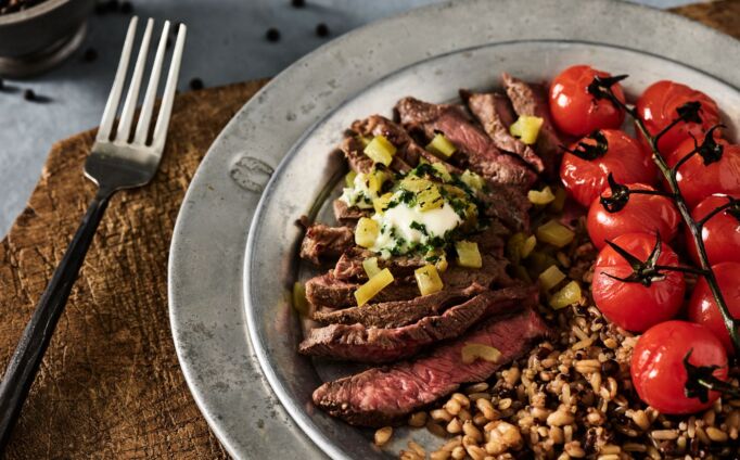 Pepper Beef Steaks with Chile-Cilantro Butter